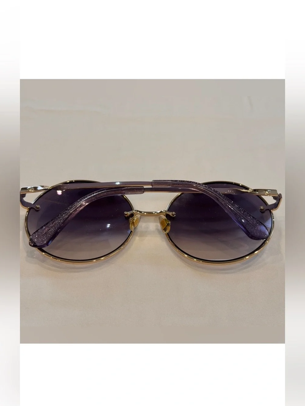 Kate Spade ABIA/F/S8079O Round Sunglasses Gold Glitter Frame Gray Gradient Lens.